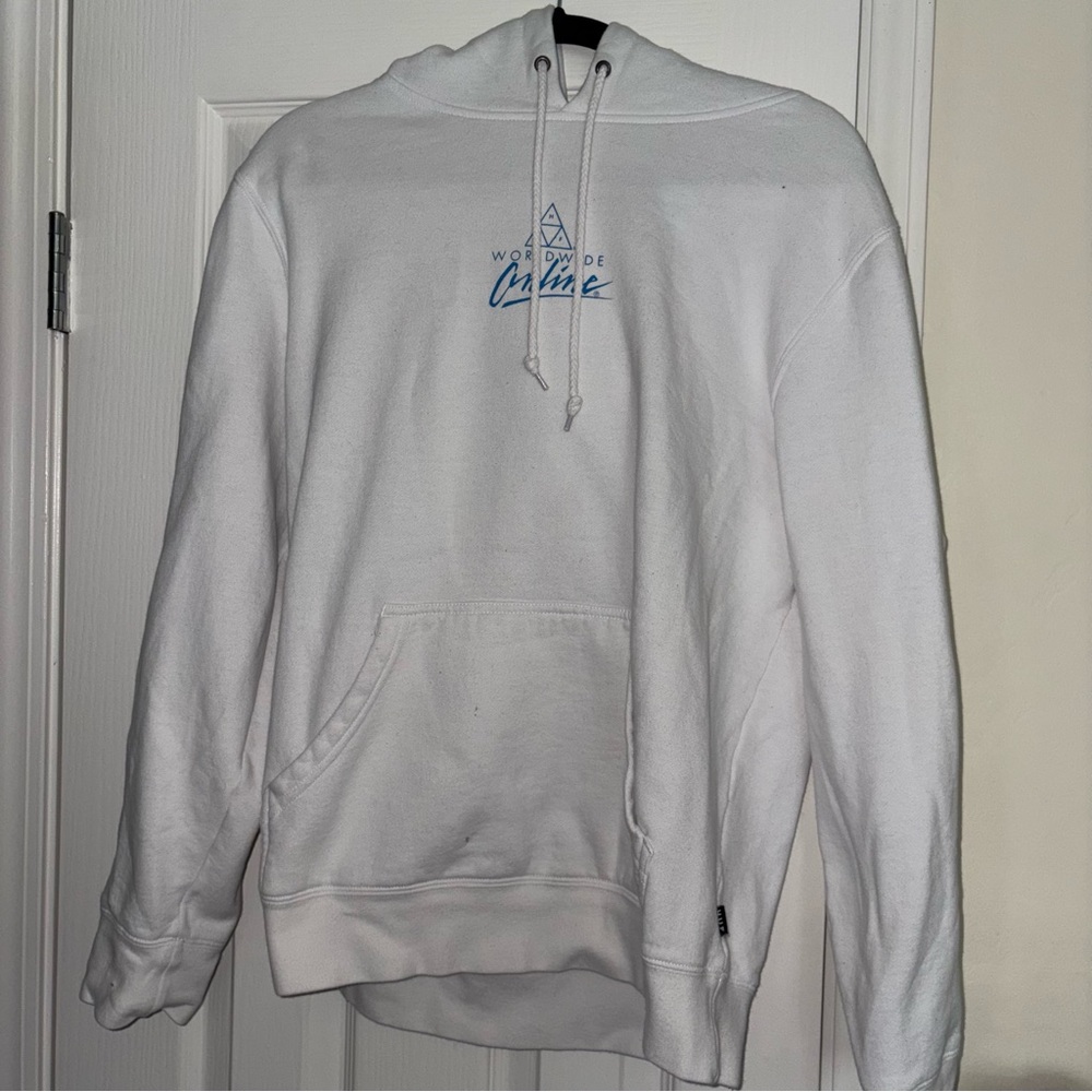 HUF White Hoodie with Blue Logo